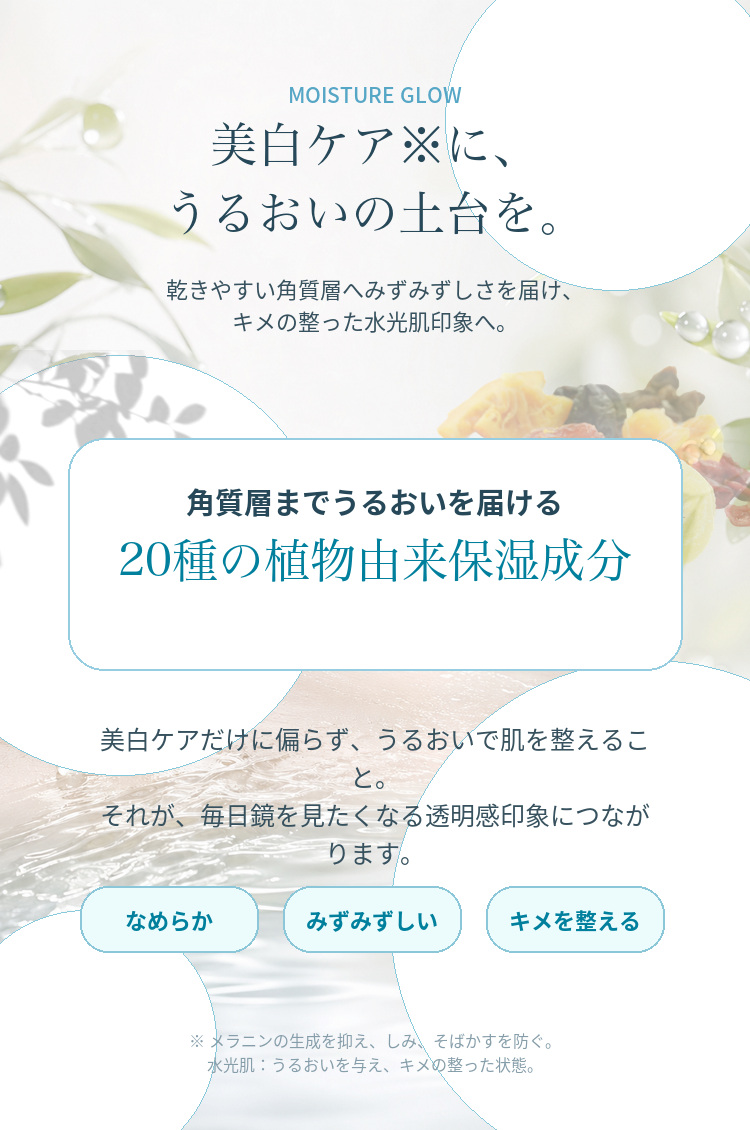 角質層までうるおいを届ける20種の植物由来保湿成分