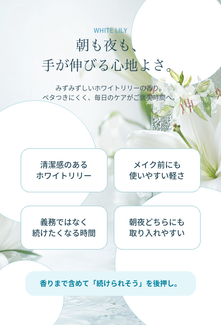 ホワイトリリーの香りと朝夜使いやすい使用感
